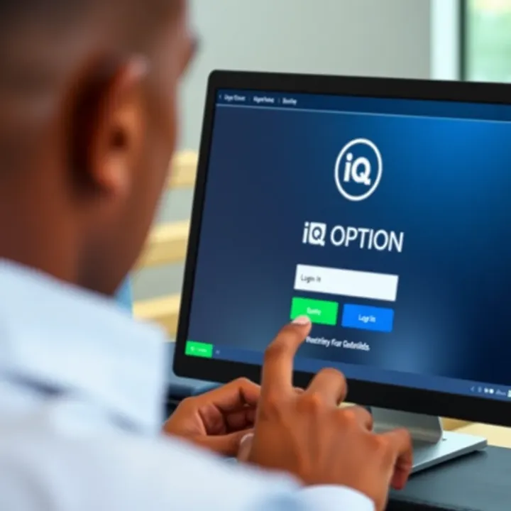 User entering login credentials on IQ Option trading platform interface