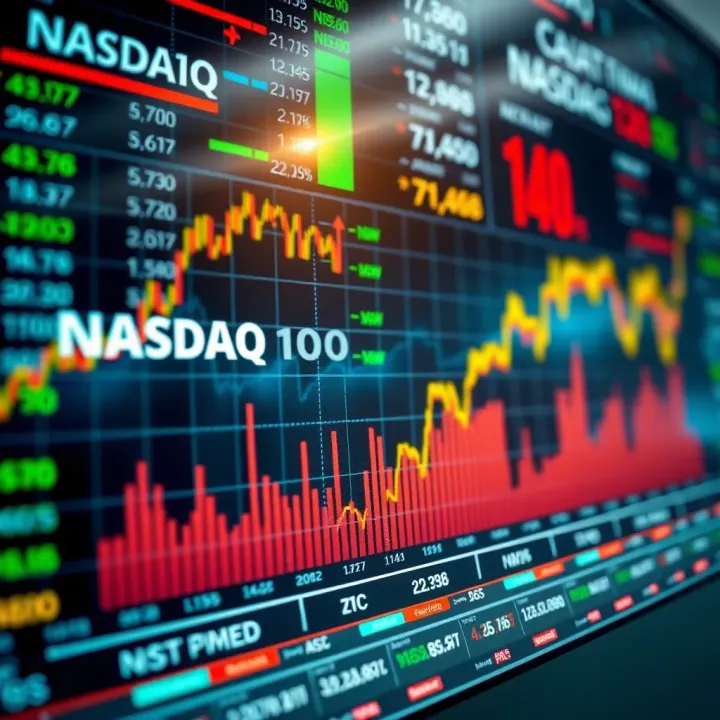 Graph showing upward trend of a stock index with diverse economic indicators in the background