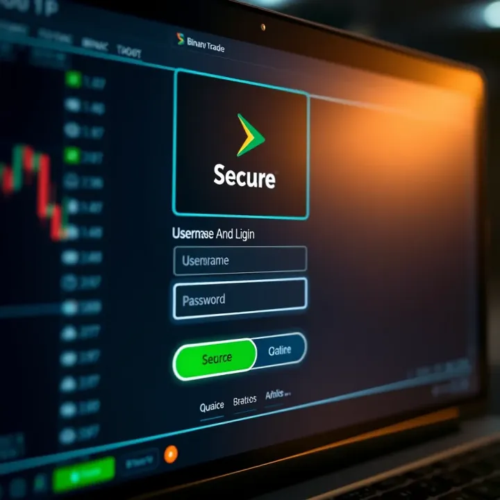 Secure login interface showing username and password fields on a binary trading platform