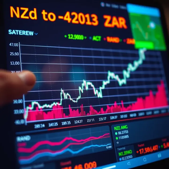 Graph showing the exchange rate trends between New Zealand dollar and South African rand over recent months