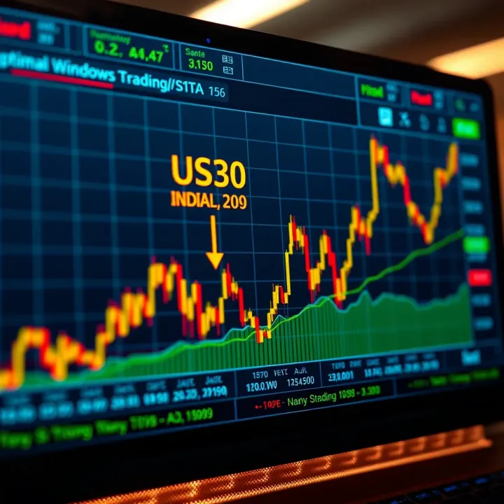 Graph showing optimal trading windows for US30 with emphasis on strategies tailored for South African traders