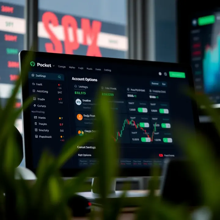 User account dashboard displaying trading options and account settings on Pocket Options