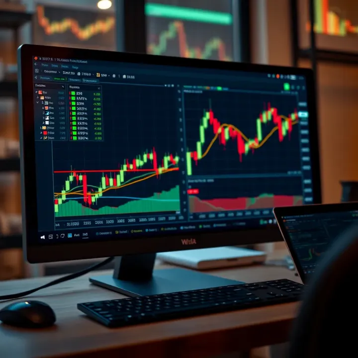 MetaTrader trading platform interface on PC showing multiple charts and market data