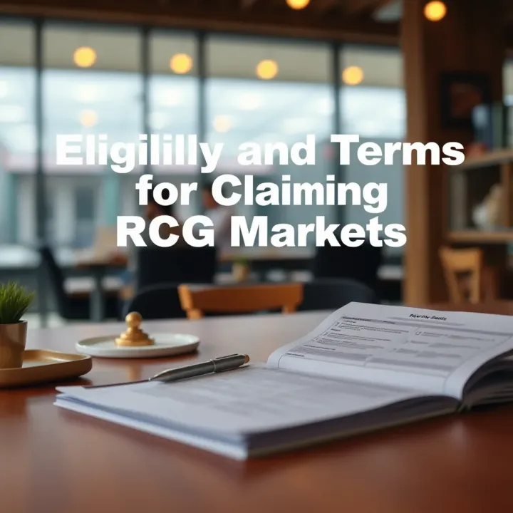Illustration of eligibility criteria and terms for claiming bonuses on RCG Markets with checklist and documents