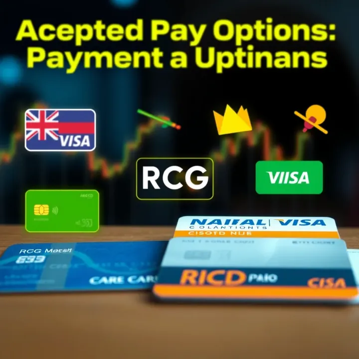 Illustration showing various payment methods accepted by RCG Markets including credit cards and e-wallets