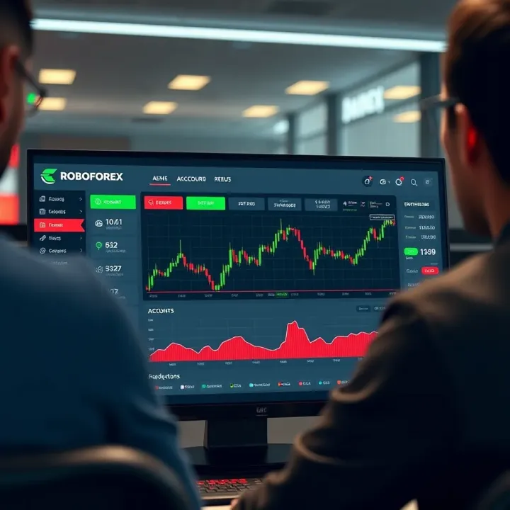 Dashboard interface displaying account overview and trading options in RoboForex members area