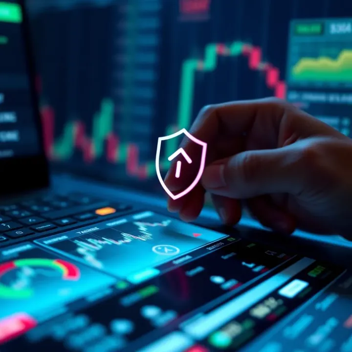 Secure Financial Transactions on Trading Platform Secure digital transaction with a shield icon representing trustworthy financial operations