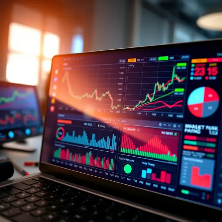Digital dashboard displaying trading tools and risk management analytics