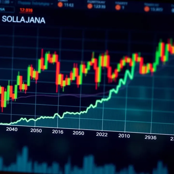 Graph showing Solana cryptocurrency price fluctuations over time with market trend lines