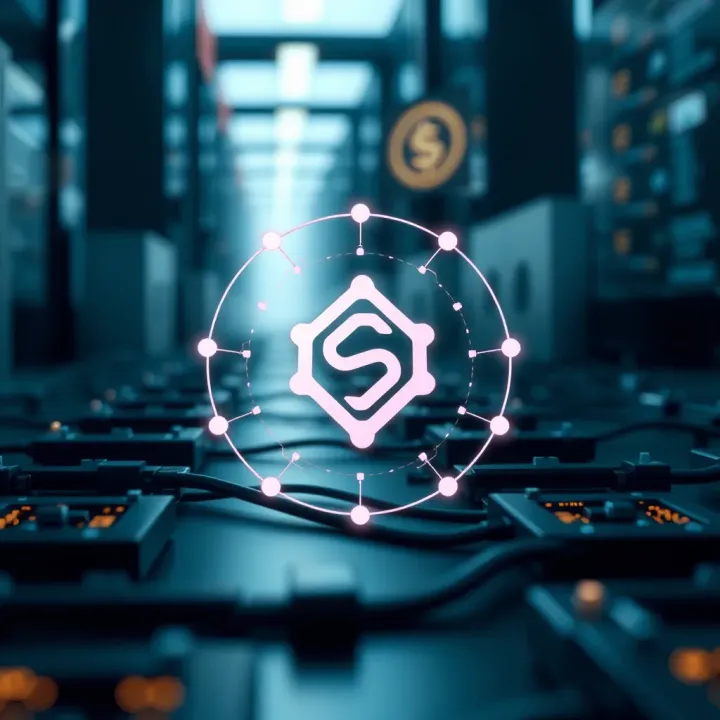 Illustration of blockchain technology with Solana logo representing network and innovation
