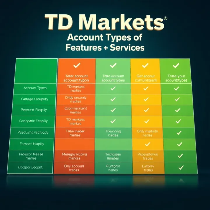 Comparison chart showing different account types offered by TD Markets with corresponding benefits