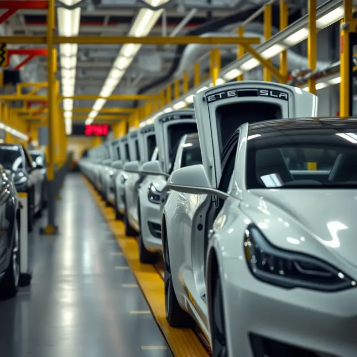 Tesla electric vehicle production line with modern manufacturing equipment