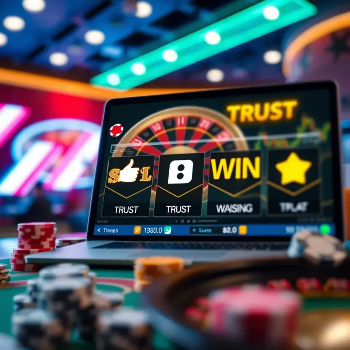 Choosing Trusted Online Casinos for Safe Play and Real Wins Visual representation of secure online casino selection with trust and win icons