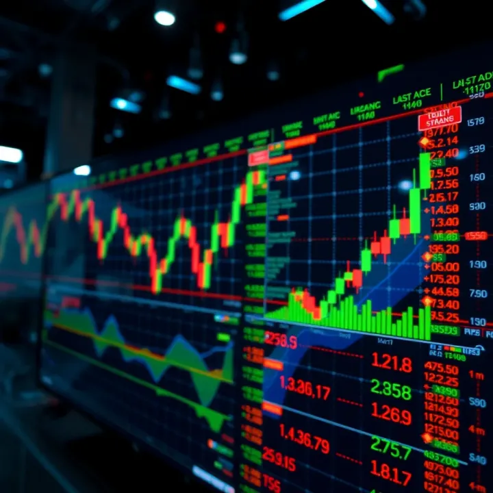 Abstract visualization of automated trading with digital charts and financial market indicators