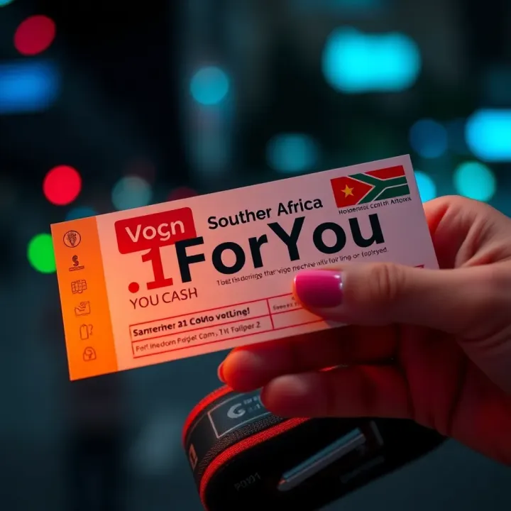 South African voucher with currency symbols and cash withdrawal icons