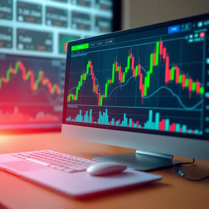 Illustration showing a digital trading platform with various financial charts and graphs representing CFDs trading activity