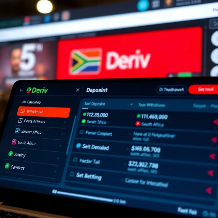 Deriv Cashier interface displaying deposit and withdrawal options for South African users