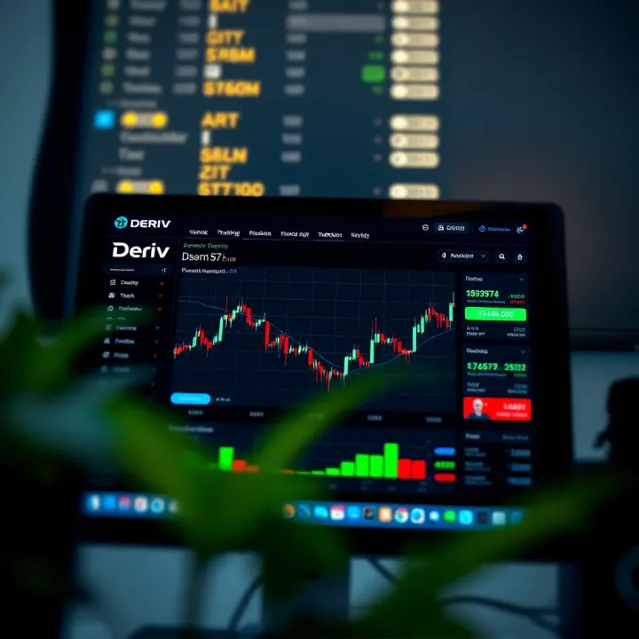 Screenshot of the Deriv trading platform showcasing a demo account dashboard with charts and trading options