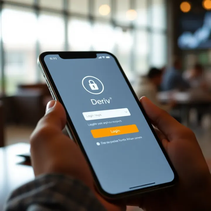 Deriv App Login Interface with Enhanced Security on Mobile Mobile device displaying Deriv app login interface with security features