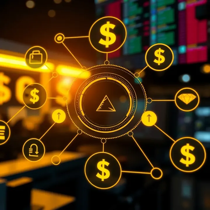 Conceptual illustration of automated currency conversion with interconnected financial icons