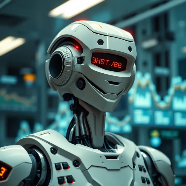 Conceptual visualization of automated systems influencing market trends with futuristic data analytics