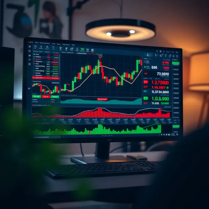Interface of DTrader showing various financial trading instruments and charts on a desktop screen