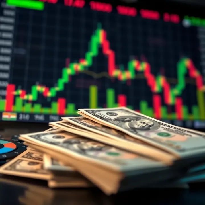 Conceptual illustration of forex trading with money and digital charts