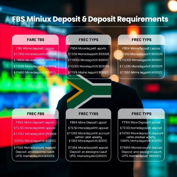 Diagram showing different FBS forex account types with their respective minimum deposit requirements suitable for South African traders