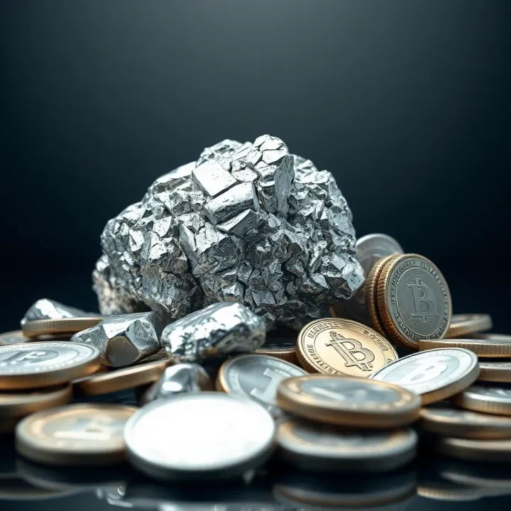 Silver nuggets and coins arranged to highlight their industrial applications and trading potential