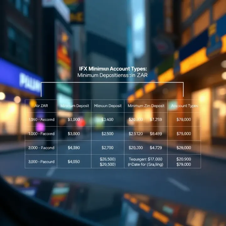 Diagram illustrating different account types with their corresponding minimum deposit amounts in South African Rand for IFX trading