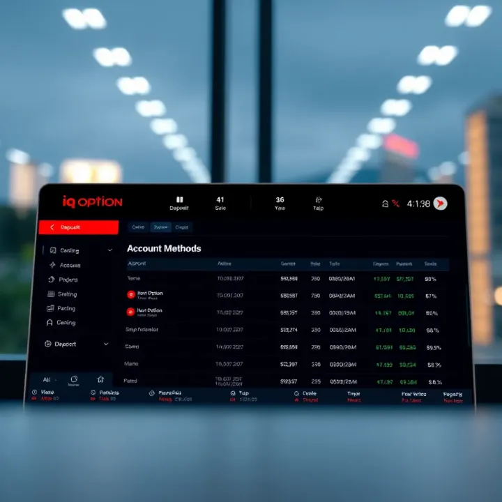 Account Setup and Deposit Methods on IQ Option Dashboard showing account setup and deposit options on IQ Option