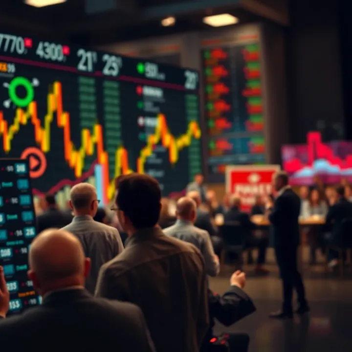 Visual representation of business controversies with fluctuating financial charts and debate symbols