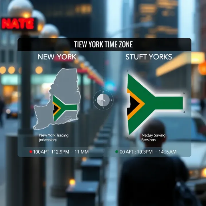 Diagram showing time zones of New York and South Africa with daylight saving time shifts