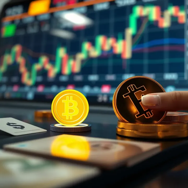 Conceptual illustration of forex trading with bonus symbols and currency charts in the background