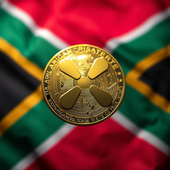 Ripple Cryptocurrency in South African Market Illustration showing Ripple cryptocurrency symbols overlaid on South African flag background