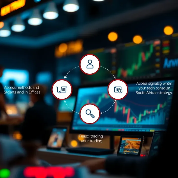 Diagram illustrating methods to access trading signals and factors to consider in trading strategy