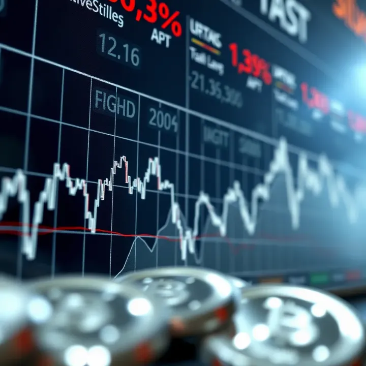 Graph showing fluctuating silver market prices with economic indicators in the background