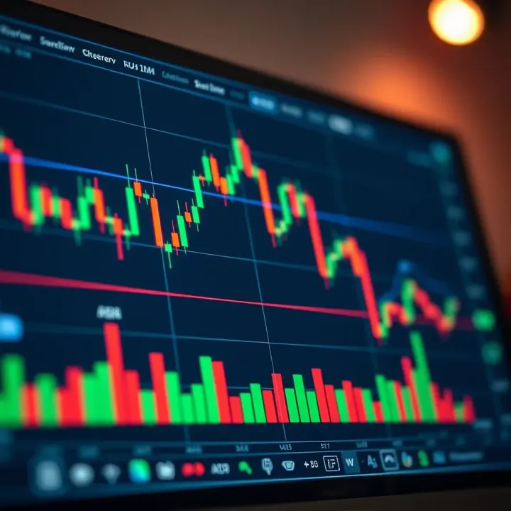 TradingView chart displaying candlestick patterns with technical indicators for binary options trading on Deriv